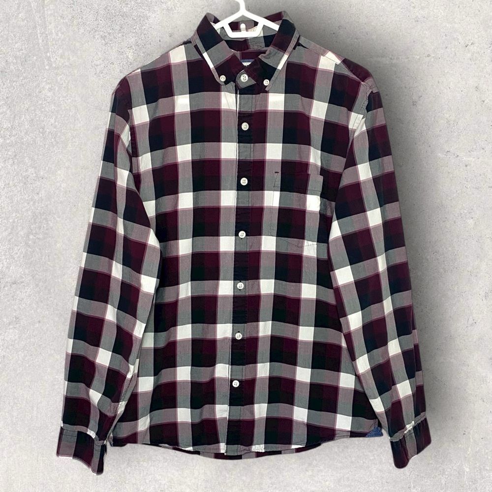 Express Casual Plaid Shirt - Black, White, Red - 100% Cotton